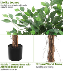 GarveeHome 6FT Artificial Ficus Tree with Natural Wood Trunk, Fake Ficus Silk Tree in Plastic Nursery Pot, Faux Plant for Indoor Outdoor House Living Room Office Garden Decor