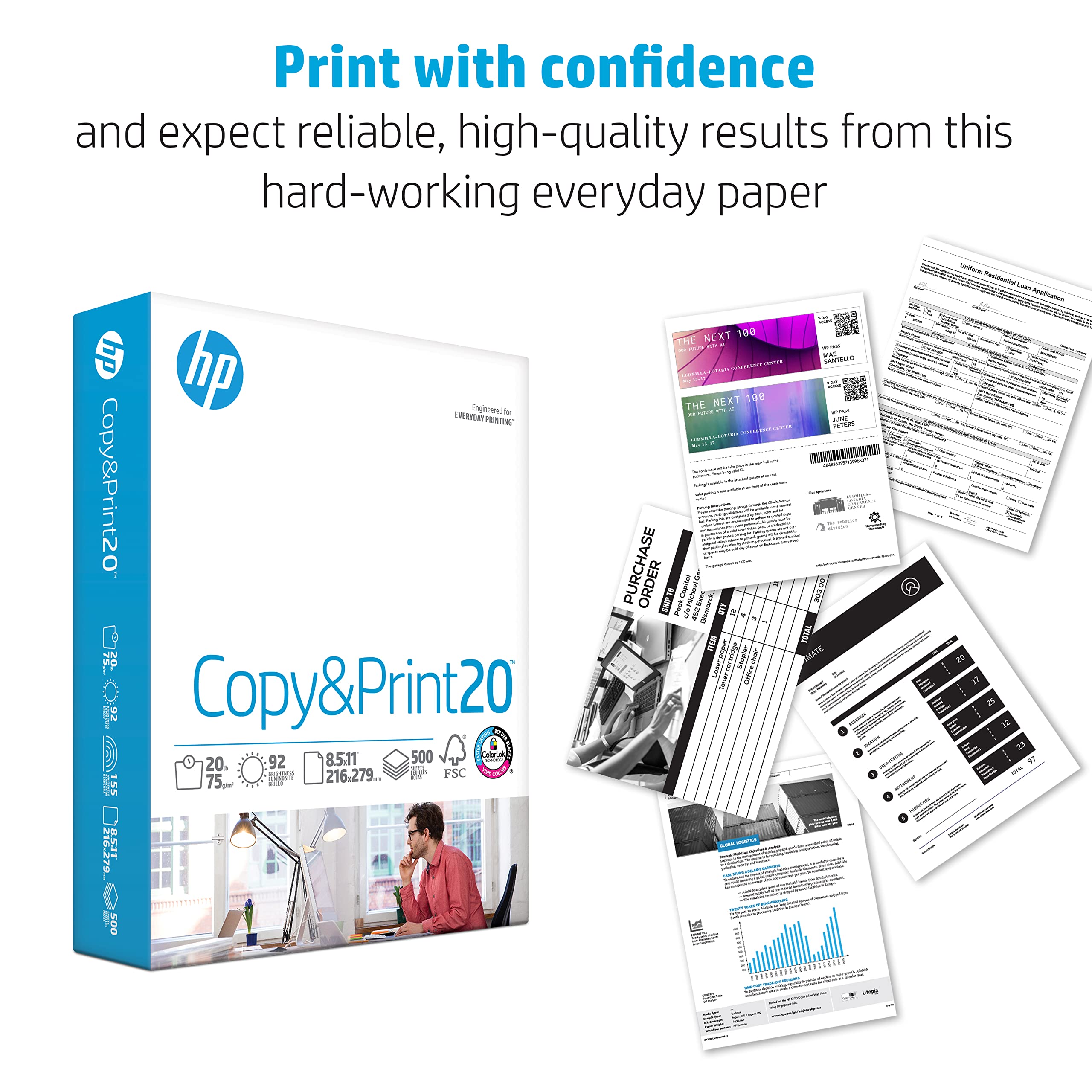 HP Printer Paper | 8.5 x 11 Paper | Copy &Print 20 lb | 1 Ream Case - 500 Sheets| 92 Bright | Made in USA - FSC Certified | 200060