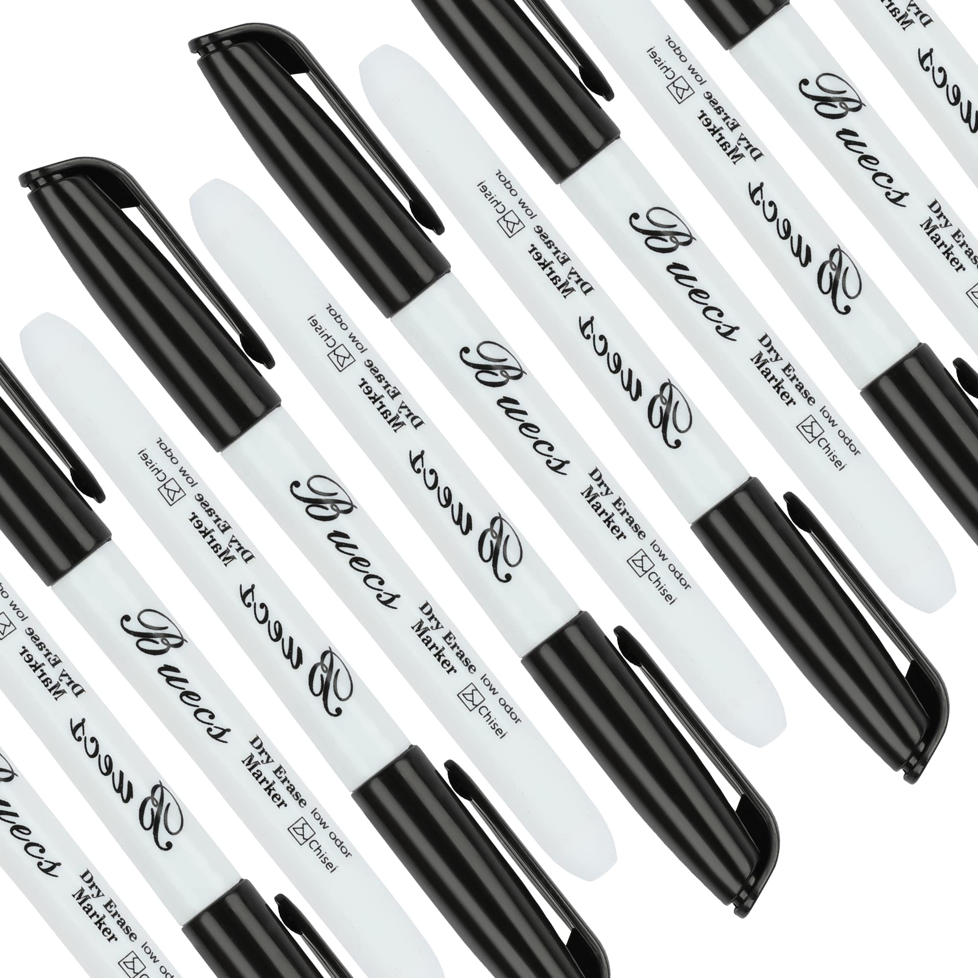 Buecs Black Dry Erase Markers, Low-Odor, 108 Count, Chisel tip, Perfect for Writing on Whiteboards, Dry-Erase Boards, Glass, School Office Supplies