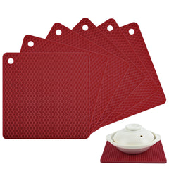 IFFMYJB Silicone Trivet Mats, Silicone Pot Holders, Hot Pads for Kitchen, Multi-Use Silicone Pot Holders Mats for Kitchen Heat Resistant, Silicone Hot Pads, Merlot Red Table Trivet Mat, 6 Pack