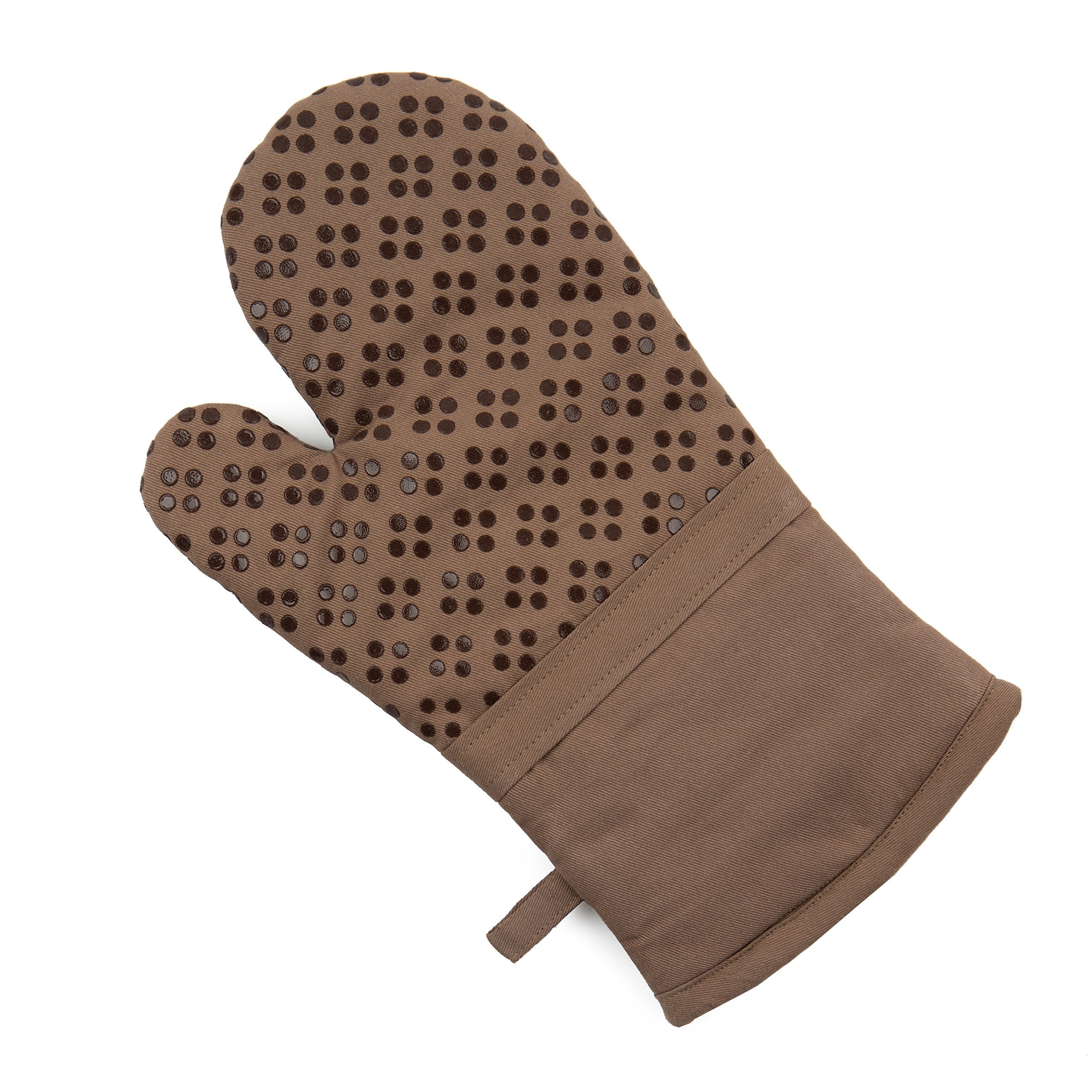 Oven Mitt and Pot Holders Silicone Set of 3, Non-Slip Kitchen Hot Pads and Oven Mitts Set, Oeko-Tex 100% Cotton Shell, Brown