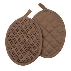 Oven Mitt and Pot Holders Silicone Set of 3, Non-Slip Kitchen Hot Pads and Oven Mitts Set, Oeko-Tex 100% Cotton Shell, Brown